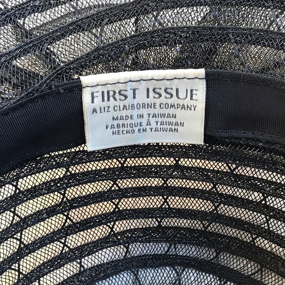 Vintage Black Net Straw Striped Rolled Brim Hat main image 3